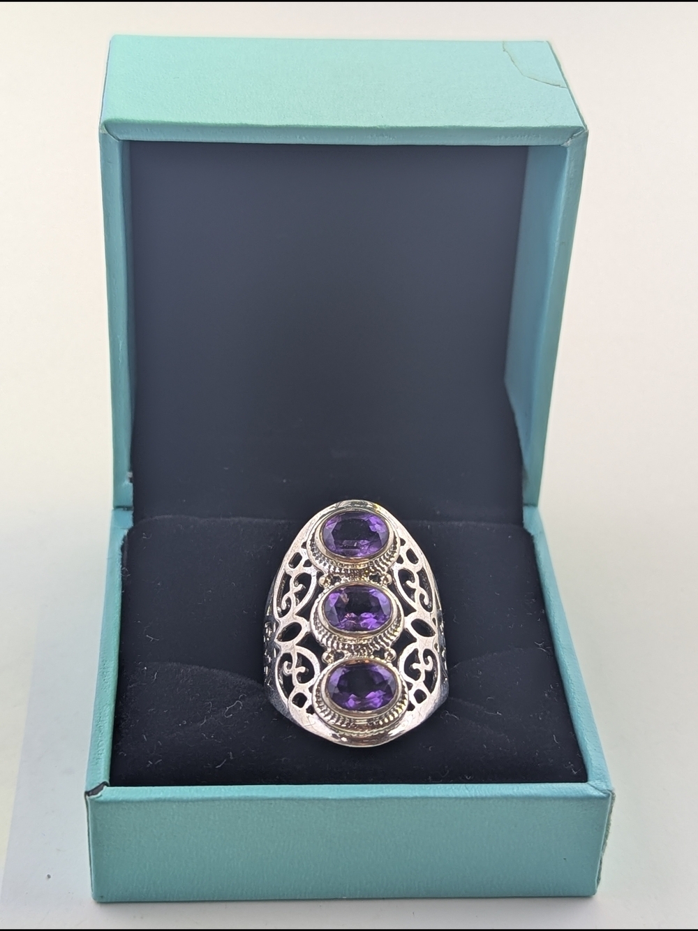 🌟 Stunning Vintage Sterling Silver Amethyst Filigree Ring ✨